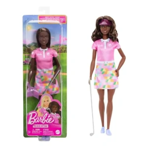 Muñeca Barbie Jugadora De Golf Morena Vestido Rosa