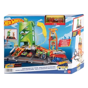 Hot Wheels Juego De Estación De Gasolina Incluye Vehiculo Verde